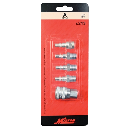 MILTON INDUSTRIES 5 PIece A-Style 1/4" Coupler and Plug Kit S-213